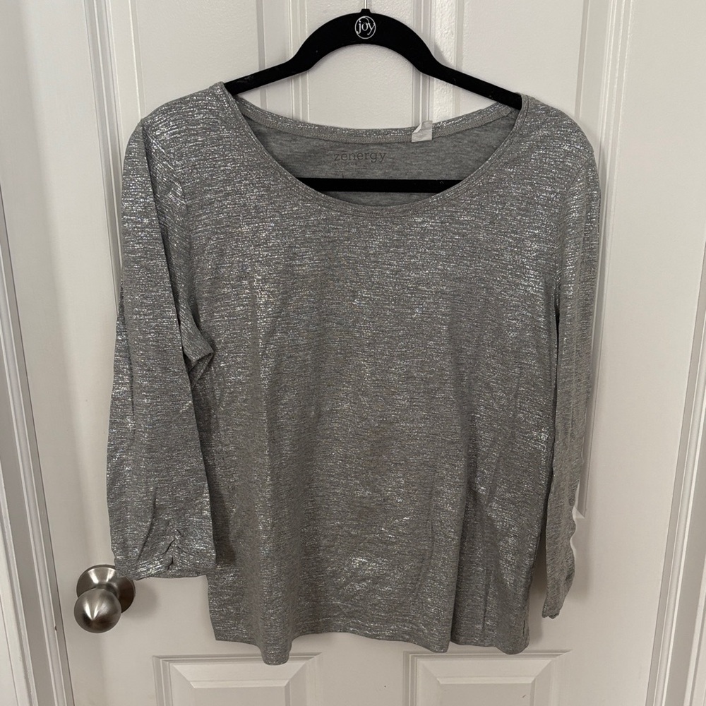 Zenergy by Chicos Metallic Silver Blouse